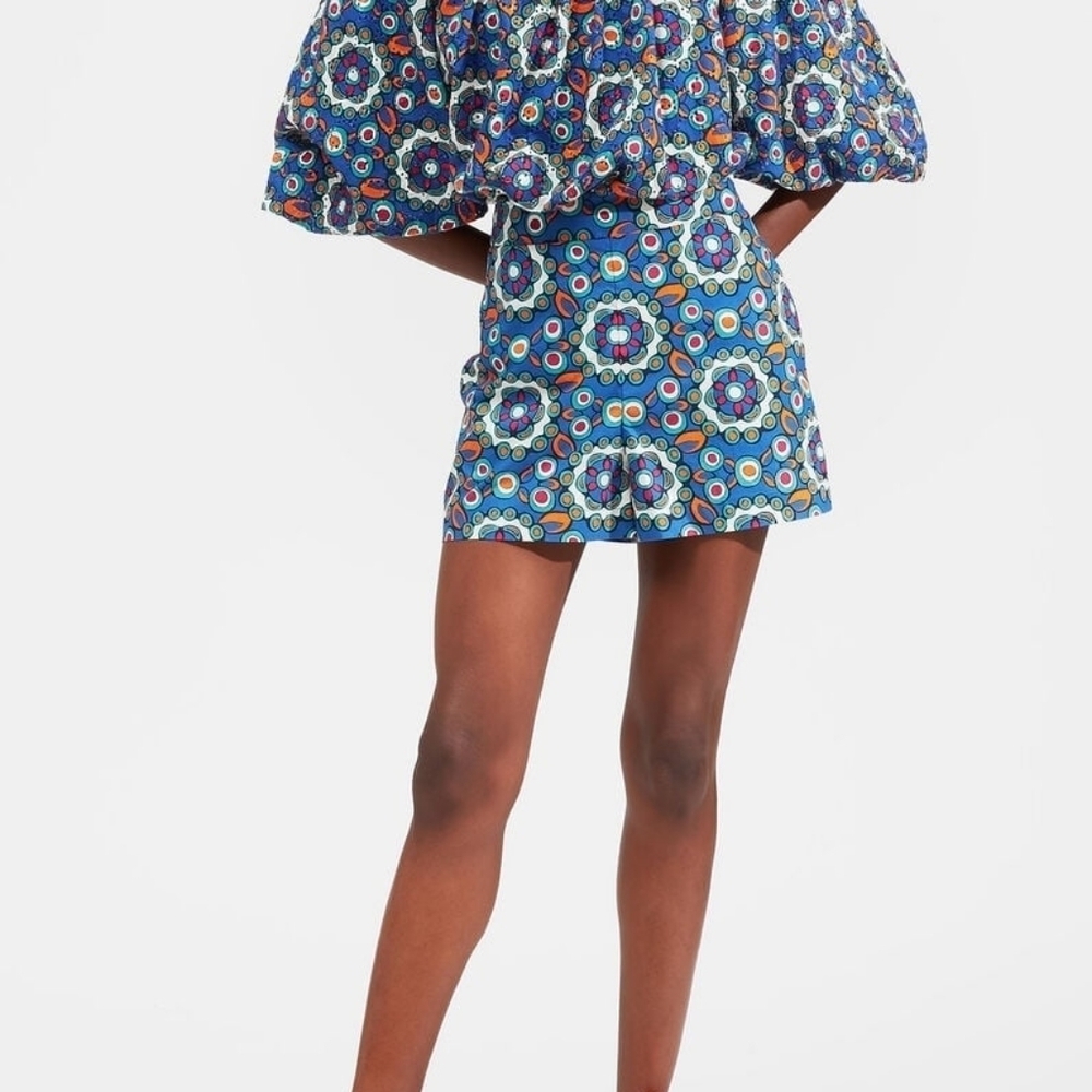 La Doublej Boxer Shorts Kaleidoscope Bluette in Cotton Poplin size XL NWT